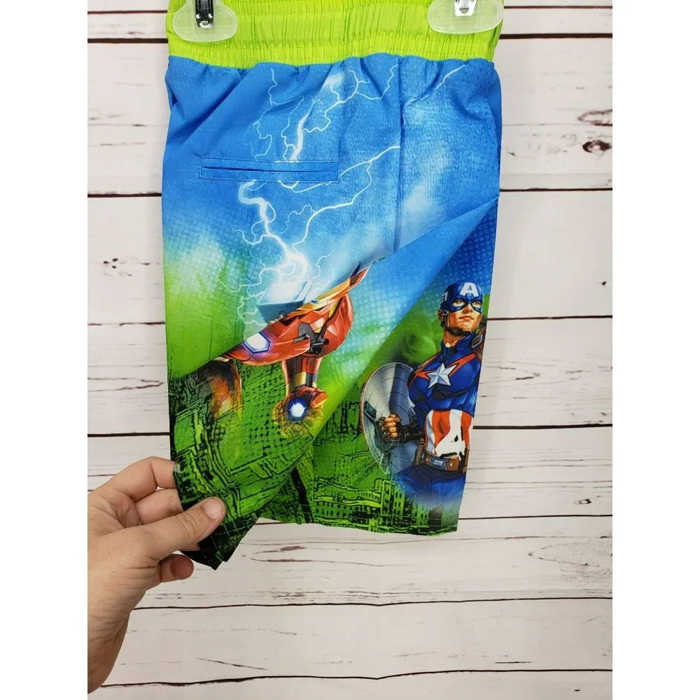 Marvel Avengers Boys 5/6 blue green board swim‎ shorts trunks